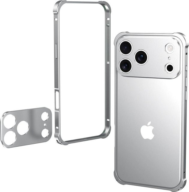 iPhone 17 Pro Max iPhone 17 Air iPhone 17 Pro Handyhülle mit Aluminiumrahmen und Linsenschutz in Silber - Bild 1