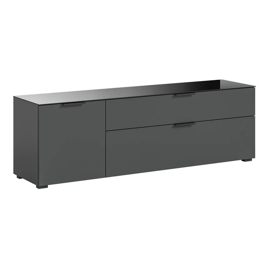 Inn.Furn TV-Lowboard Riano in Grau mit Glasauflage und Soft-Close-Schubladen, B/T/H: 160 x 40 x 51 cm - Bild 2