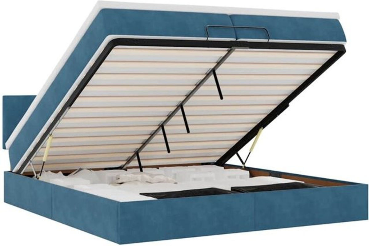 Vidaxl Ottoman Polsterbett mit Matratze aus Samt und Metall in Blau, B/T: 200 x 200 cm - Bild 1