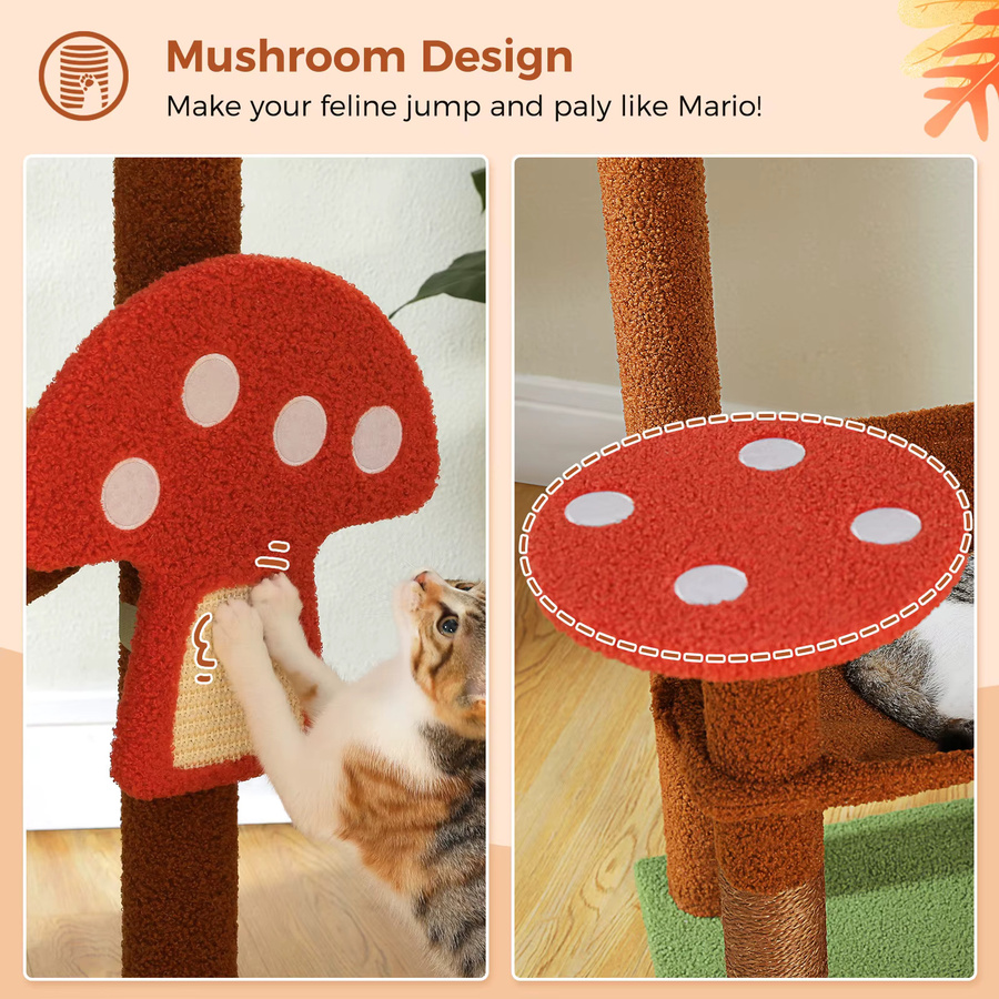PAWZ Road Mehrstufiger Kratzbaum mit Hängematte und Pilz-Design in Multicolour - Bild 4