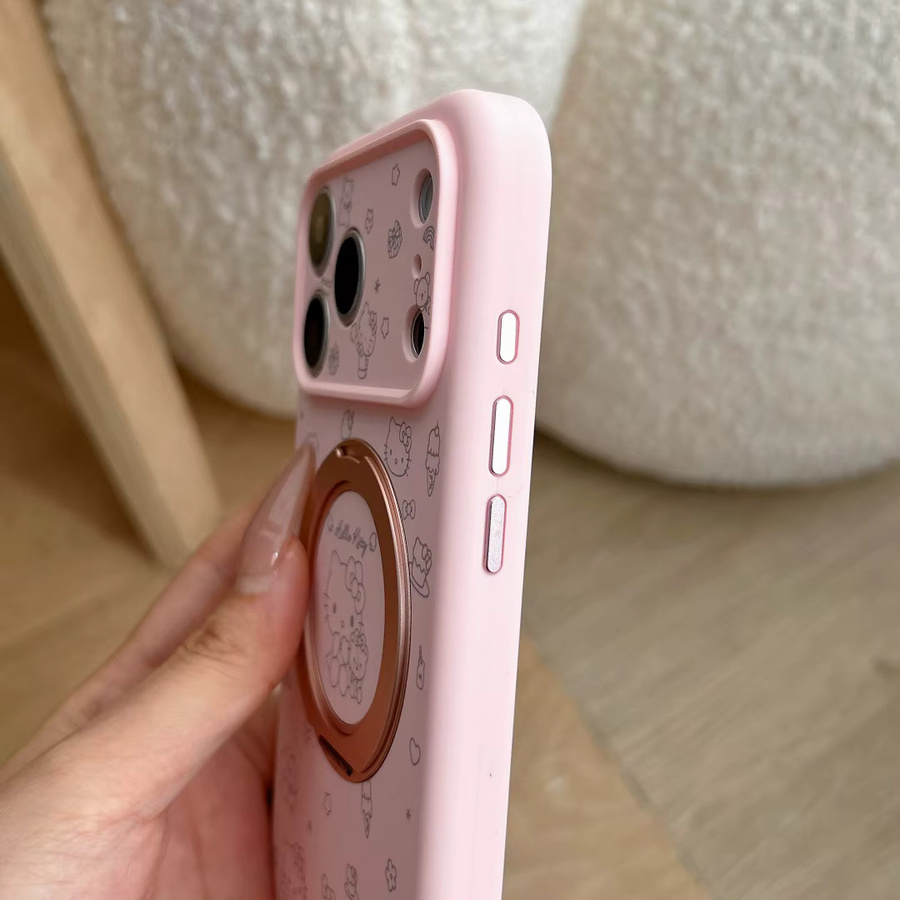Sanrio Hello Kitty Handyhülle aus Flüssigsilikon mit Magnetständer für Apple iPhone 17 16 15 14 ProMax 13 in Pink - Bild 4