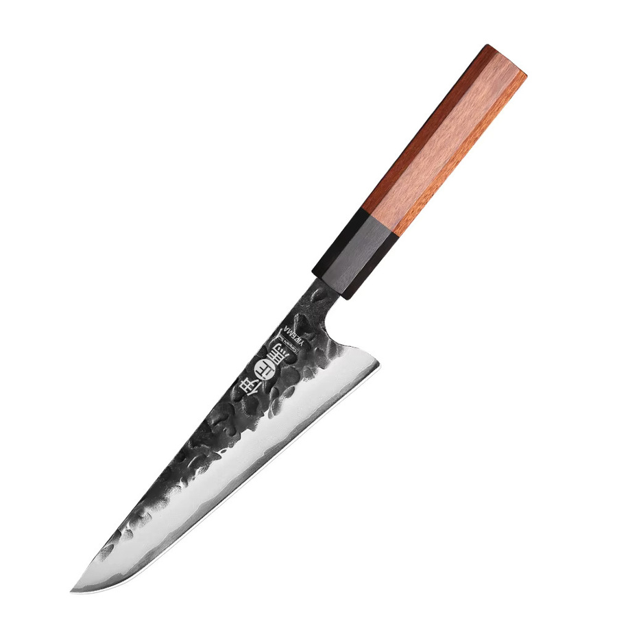 YIZEMA Honesuki Allzweckmesser aus 3-lagigem Verbundstahl, japanisches Kochmesser für Sashimi und Fleisch, Silber, Länge: 15,2 cm - Bild 7