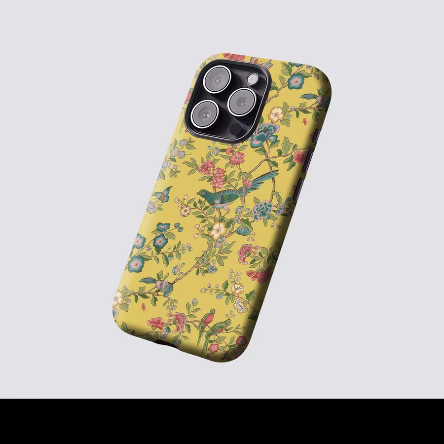 Aurbe Matte 2-in-1 MagSafe Hülle mit Vintage Blumen & Vogel Design für iPhone 17 16 15 14 Plus Pro Max, Gelb, Stoßfeste Hartschale - Bild 2
