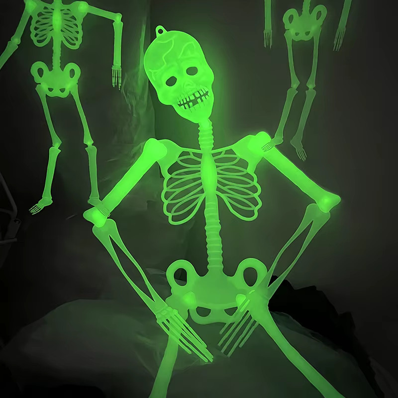 ZQNYCY Halloween-Skelett-Dekoration im Dunkeln leuchtend, gruselige Knochen-Hängeornamente in Grün für Party und Spukhaus-Deko - Bild 3
