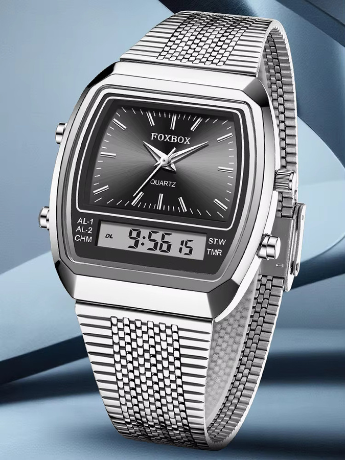 LIGE Digitaluhr, Quarz, Edelstahl, Schwarz, Silber, Herren - Bild 7