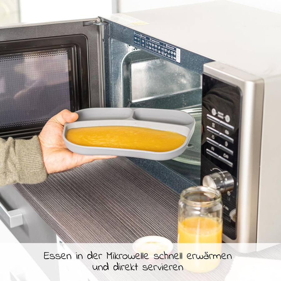 MiaMia Esslern-Teller aus Silikon im 2er Pack, Grau, unterteilt, BPA-frei, mikrowellen- und spülmaschinenfest - Bild 3