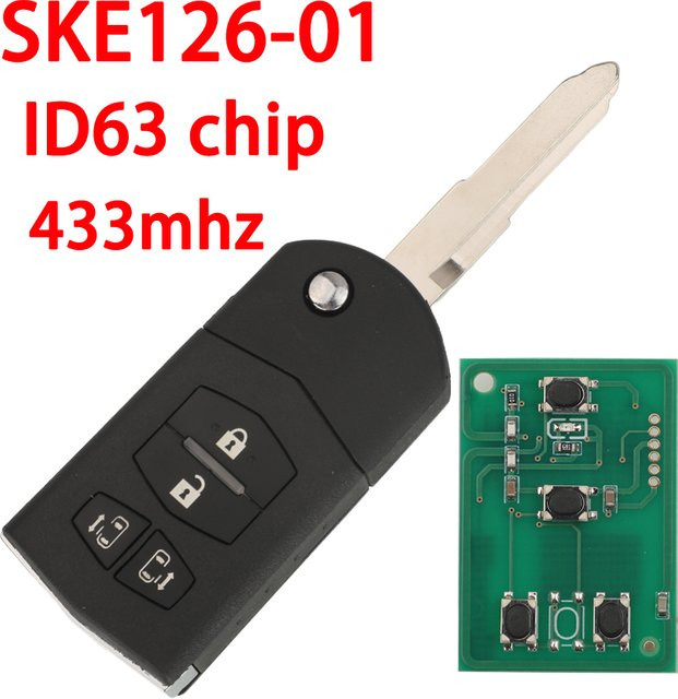 Jingyuqin Klappbarer Auto-Fernschlüssel SKE126-01 433MHz ID63 für Mazda 2 M2 Demio 3 M3 Axela 5 M5 Premacy 6 M6 Atenza 8 M8 MPV CX7 in Schwarz - Bild 1