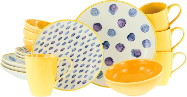 CreaTable Kombiservice Maisie aus Keramik, 16-teilig, mehrfarbig mit Punktmuster - Bild 1