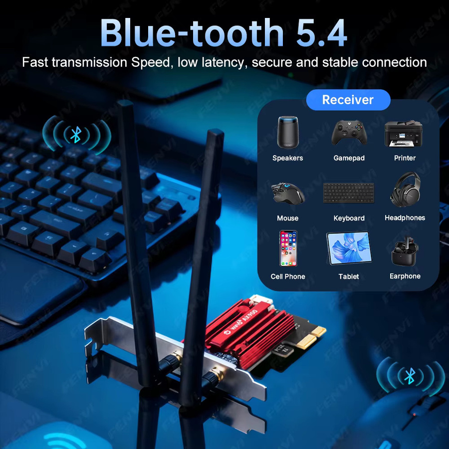 Fenvi AX900 WiFi 6 PCIe Netzwerkkarte mit Bluetooth 5.4, Dualband 2,4GHz/5GHz, 900Mbps Drahtlose Netzwerkkarte für Desktop-PC, kompatibel mit Windows 10/11 - Bild 3