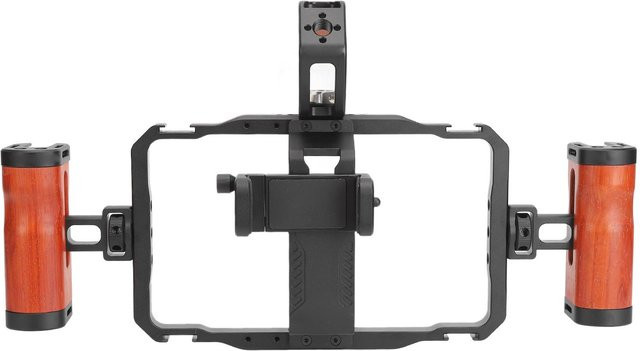 Igeteck Universeller Telefon-Videostabilisator mit Doppelgriff und rutschfestem Phone-Cage-Rig für 55-80mm, Schwarz - Bild 1