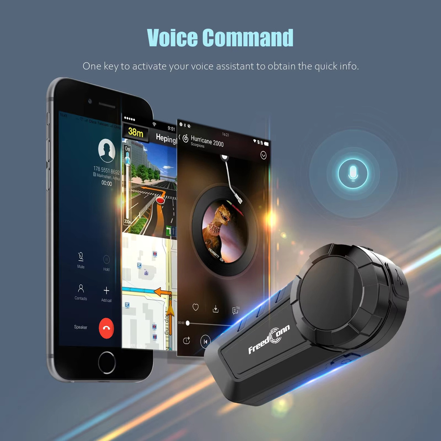 Freedconn Motorrad-Gegensprechanlage Bluetooth Helm-Headset in Schwarz für bis zu 6 Fahrer mit 1000 m Reichweite und wasserdichter Moto-Gruppe - Bild 3