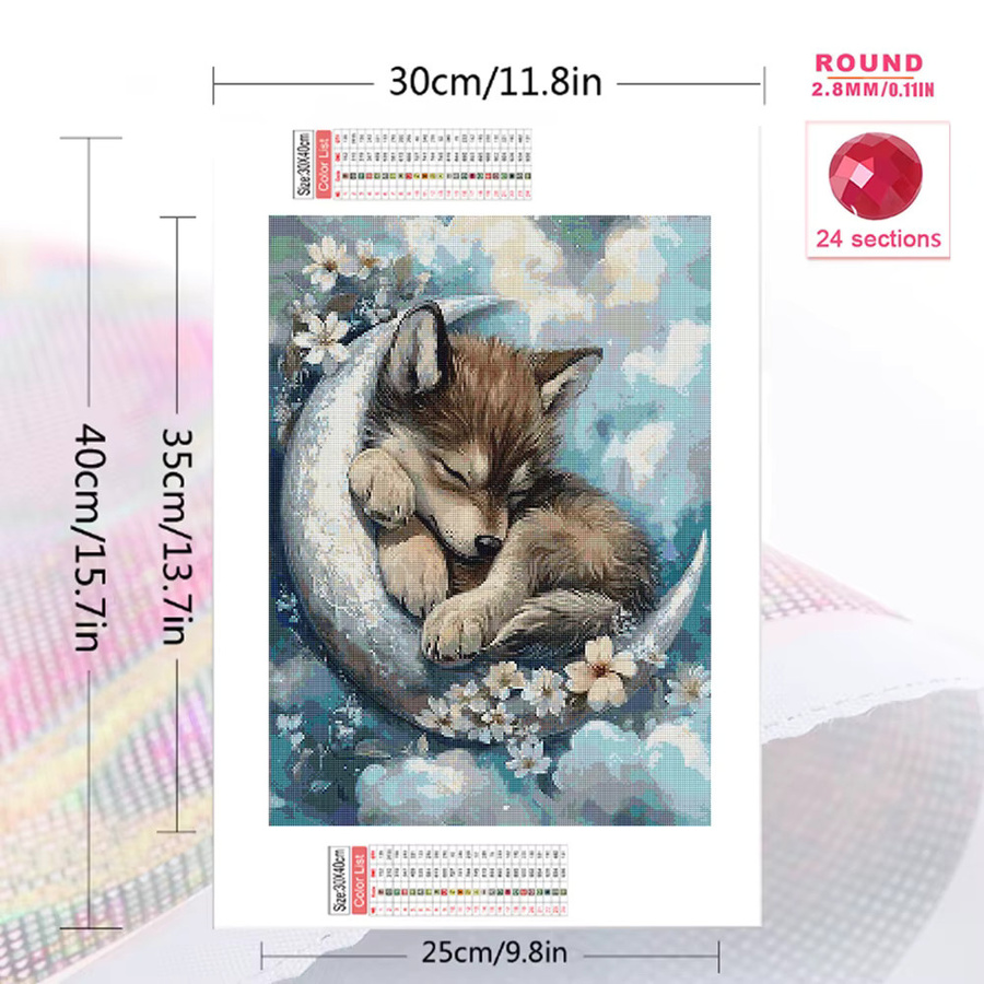 EverShine DIY Diamantmalerei Wolf und Mond als Rundes Mosaik Wanddekor, Mehrfarbig, B: 30,0 cm, H: 20,0 cm, T: 20,0 cm - Bild 2