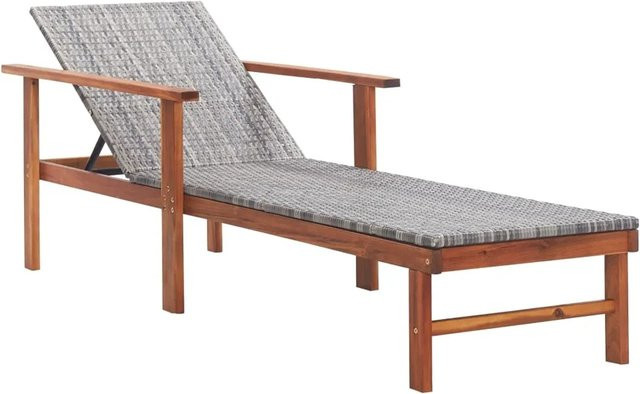 vidaXL Sonnenliege aus Poly Rattan und massivem Akazienholz in Grau mit Armlehnen - Bild 1