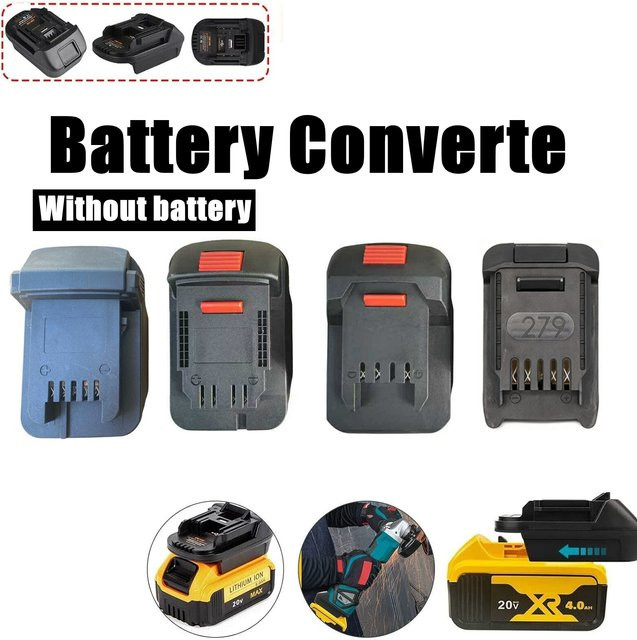 Adapter-Konverter für Makita 18 V Li-Ionen-Akkus auf Dewalt, Milwaukee und Parkside X20V Li-Ion Werkzeuge in Schwarz - Bild 1