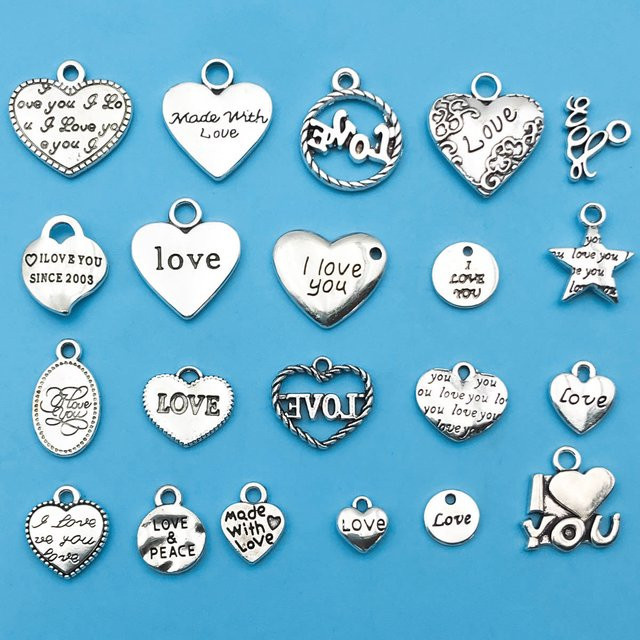 Anhänger Charms, herzförmig, Buchstaben Love, Silber, Unisex - Bild 1
