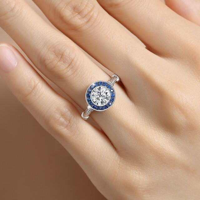kayleejackson Verlobungsring 925 Silber, Moissanit, Saphir, Damen - Bild 1
