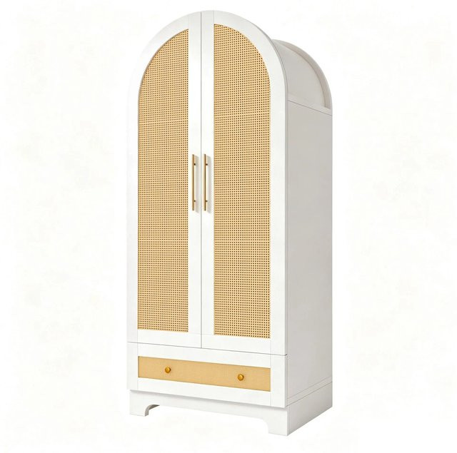 Merax Kleiderschrank mit Rattan-Design in Weiß, B/T/H: 70 x 55 x 170 cm - Bild 1