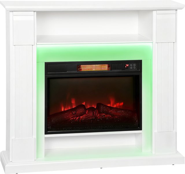 HOMCOM Elektrokamin mit Heizung und RGB LED Flammeneffekt in Weiß mit Regal und Fernbedienung, 1800W - Bild 1