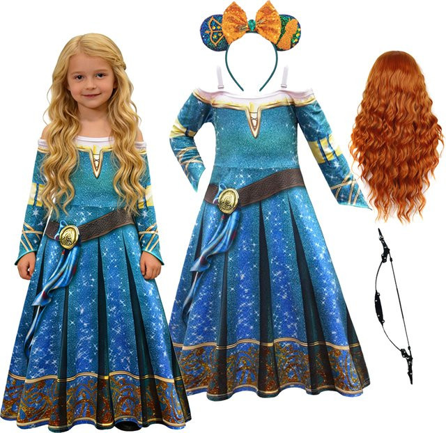 ollobebe Mädchen Brave Kostüm Set, Blau Grün, Fantasy, Set / Bundle - Bild 1