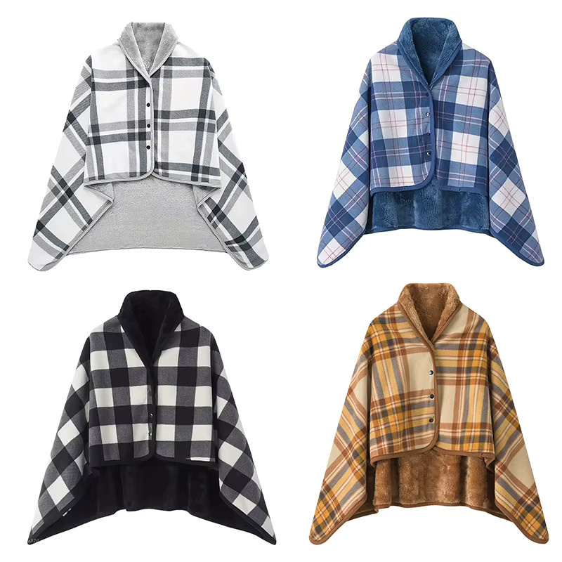 JETTING Tragbare Fleece-Winterdecke mit Karomuster und Knopfverschluss, Mehrfarbig, B/B/H: 135 x 80 x 1 cm - Bild 5