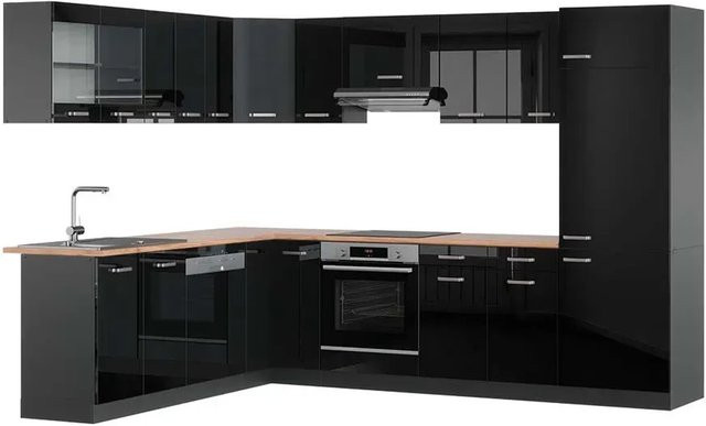 Vicco R-Line Eckküche modern in Schwarz Hochglanz und Anthrazit mit Eiche-Elementen B/T/H: 227 x 287 x 207 cm - Bild 1