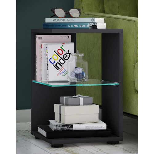 VCM Beistelltisch Elani aus Holz und Glas in Grau/Anthrazit, H x B x T: 45 x 30 x 30 cm - Bild 4