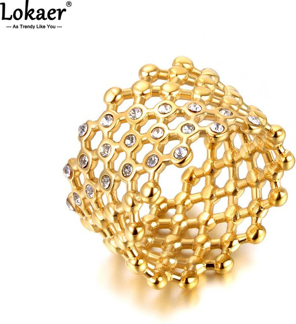 Lokaer Ring, Edelstahl, 18K vergoldet, Zirkonia, Kristall, Damen - Bild 1