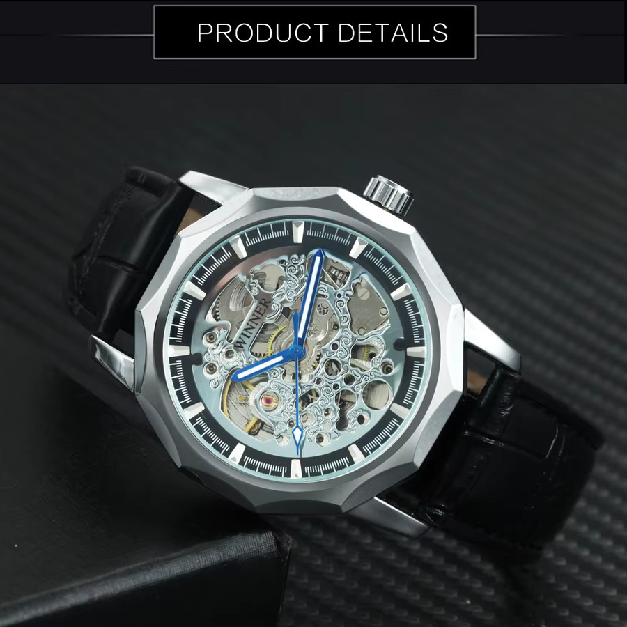 T-WINNER Armbanduhr Automatik, Edelstahl, Leder, Silber, Herren - Bild 2