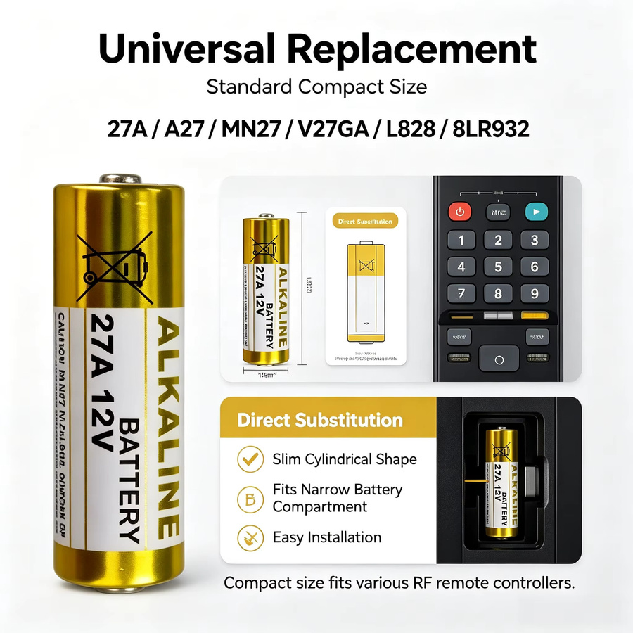 NDNNAS 27A Alkaline-Batterie A27 12V Gold für Fernbedienungen, Türklingeln und elektronische Geräte - Bild 2