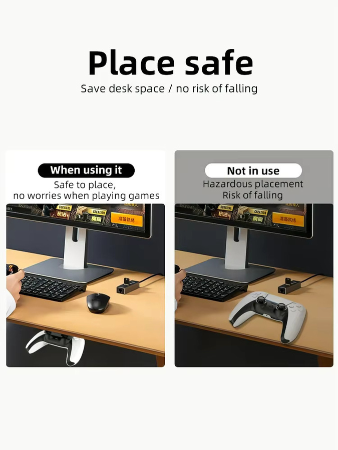 Data Frog Game Controller Aufhänger Halterung für PS4 und PS5 in Schwarz zur Untertisch-Montierung mit Klebestreifen - Bild 3