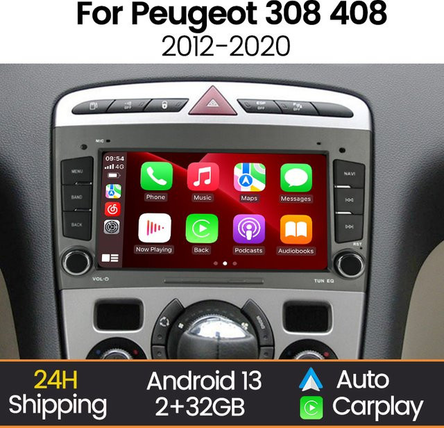MEKEDE Wireless CarPlay Android Auto Autoradio für Peugeot 308 408 in Schwarz und Grau - Bild 1