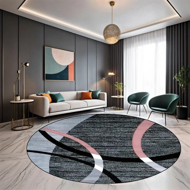 Runder Teppich Karpetti in Multicolour, modern gestreift, waschbar und rutschfest, Durchmesser: 100 cm - Bild 1