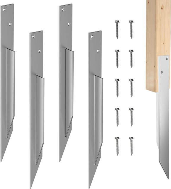 Forever Speed 4er Set Einschlaghülse Bodenanker aus feuerverzinktem Stahl für Schaukel und Gartenhaus, Farbe: Silber, Höhe: 43 cm, Durchmesser: 3 cm - Bild 1