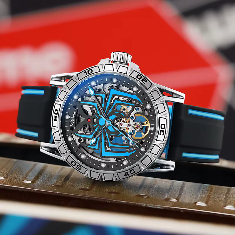dulunwe Armbanduhr, Automatik, Skelett, Edelstahl, Silikon, Herren - Bild 5