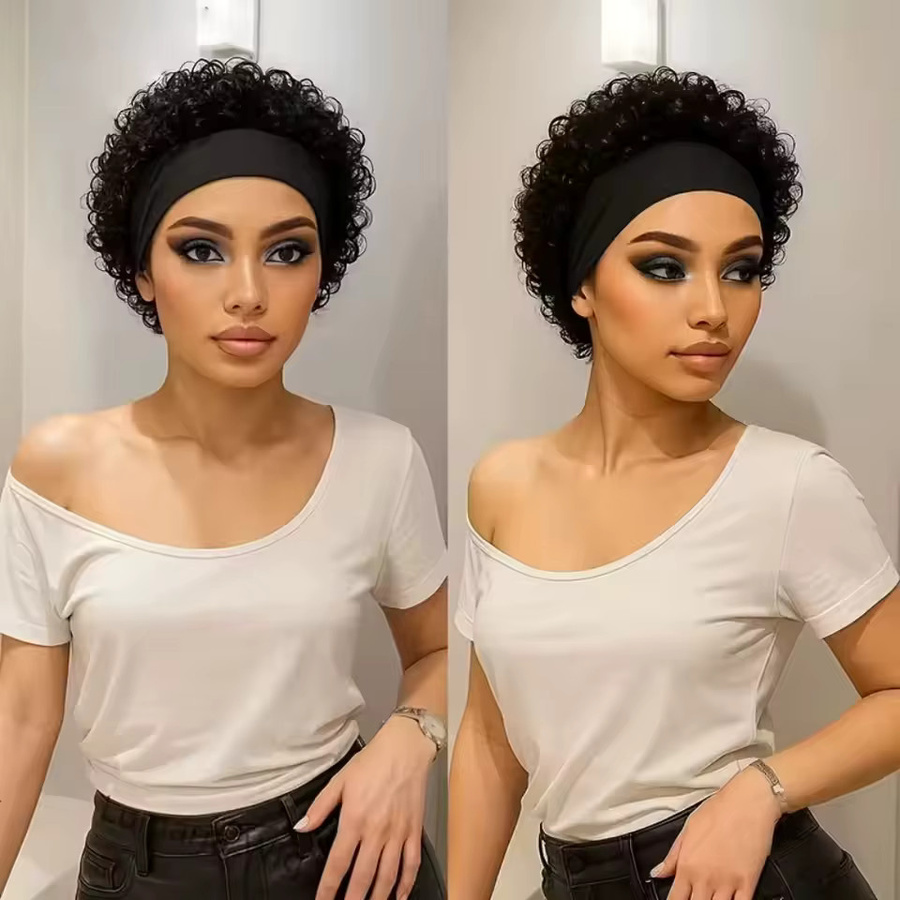 OYM HAIR Pixie-Perücke, schwarz, lockig, Echthaar, Damen - Bild 2