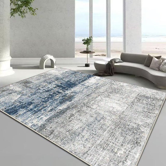 Moderner abstrakter Teppich Karpetti in Blau, gestreift, rutschfest und waschbar, B/T: 100 x 160 cm - Bild 1
