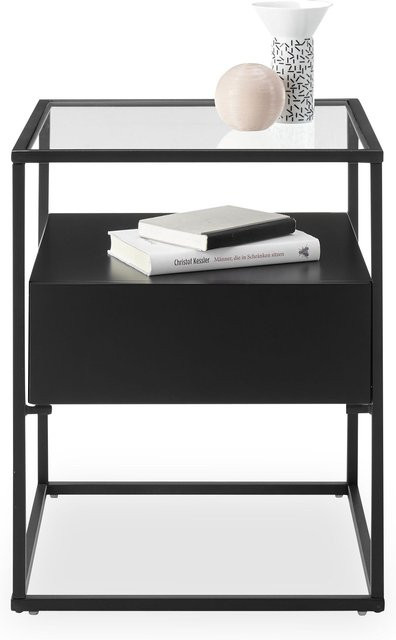 Beistelltisch EVORA von MCA furniture in Schwarz und Transparent mit Glasplatte und Metallgestell, B/T/H: 43 x 26 x 43 cm - Bild 1