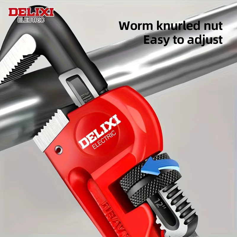 DELIXI ELECTRIC Rohrzange aus Kohlenstoffstahl in Rot, verstellbare Zange mit gezahnten Backen für die Rohrreparatur - Bild 3