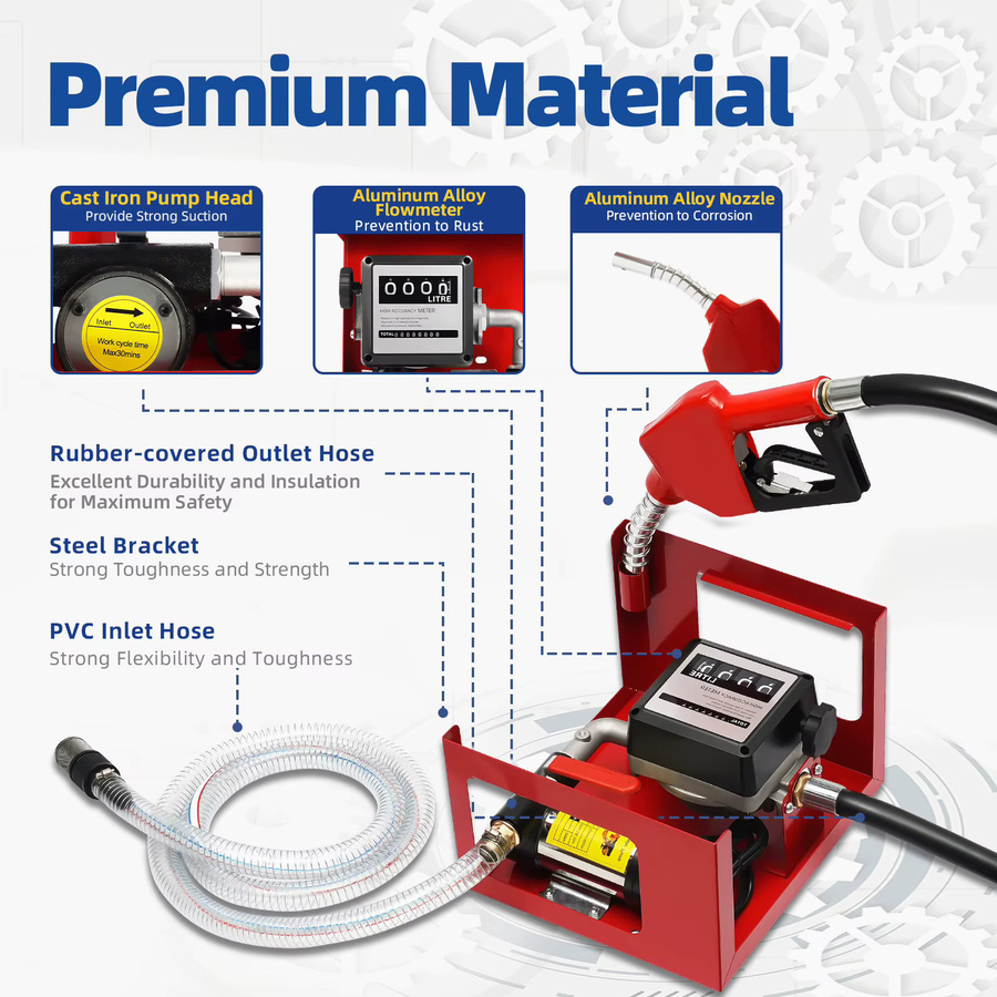 Bymaocar Diesel-Transferpumpe in Rot mit einstellbarer Geschwindigkeit, 230V, 3600 U/min und 1690,9 oz/min für Automobile, Bauernhöfe und Frachtschiffe - Bild 4