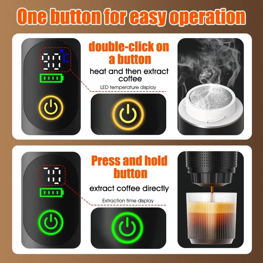 DENOKIN Tragbare Espressomaschine mit Digitalanzeige, 3-in-1-Kapselkaffeemaschine für Auto und Camping, Schwarz - Bild 4