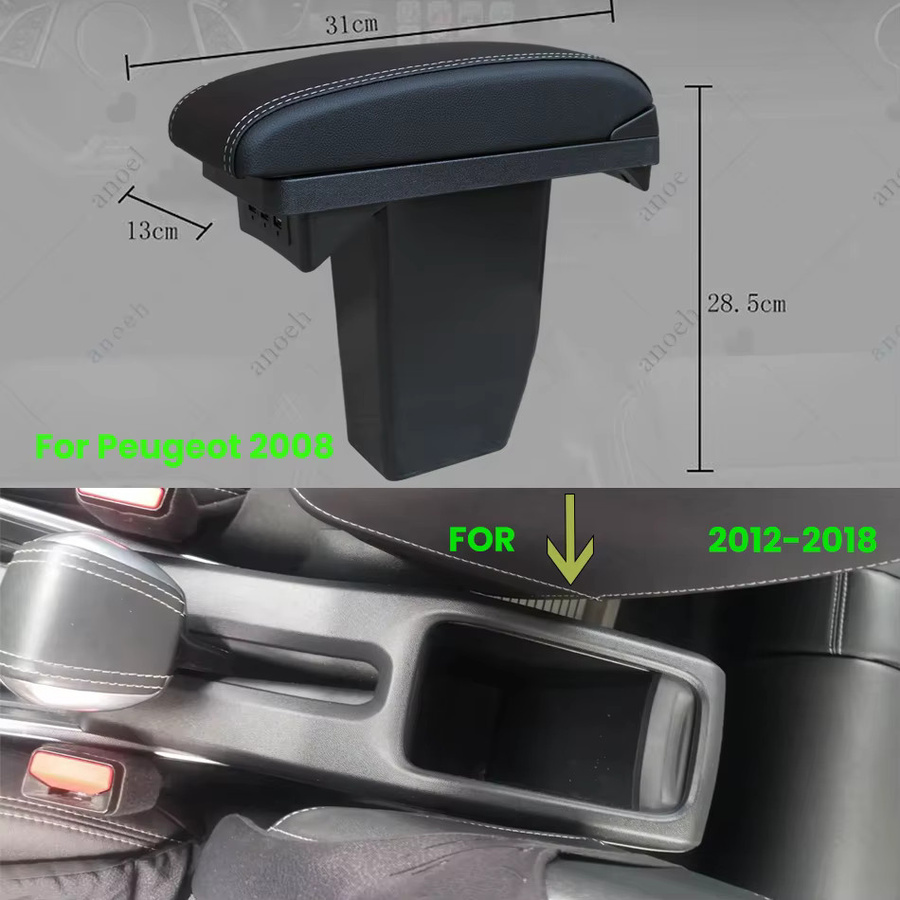 Armlehnenbox für Peugeot 2008 (2012–2018) von CNDI mit USB-C-Ladefunktion, Schwarz - Bild 2