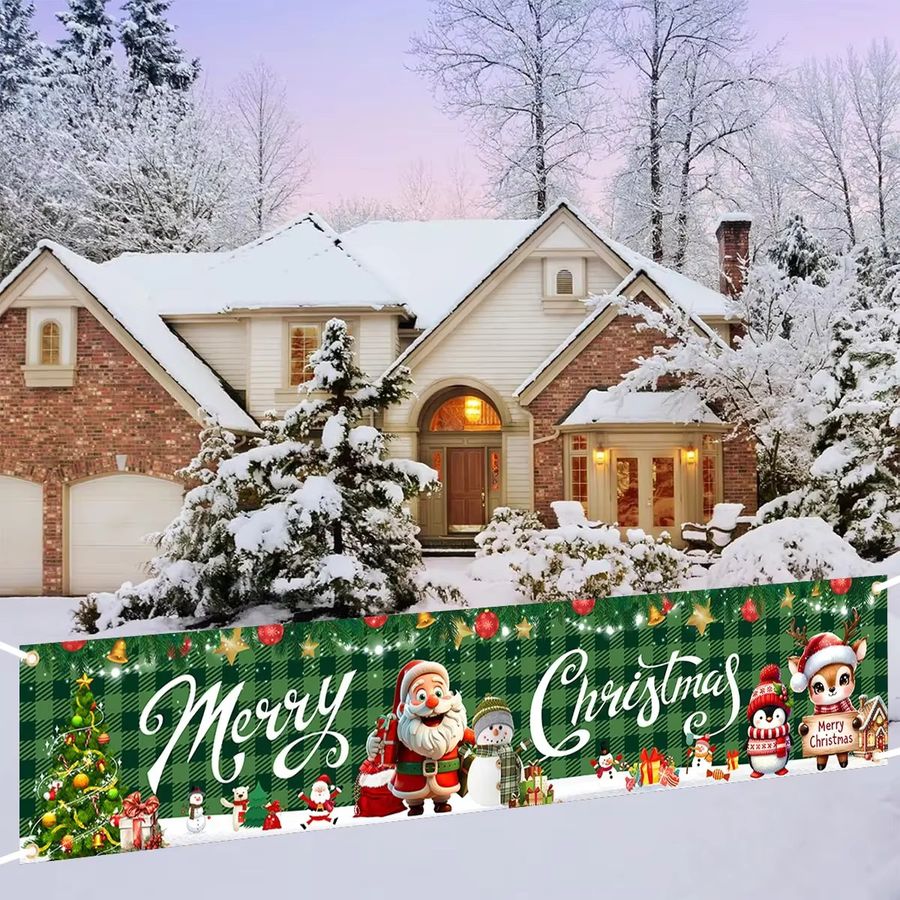 VIKAMA Weihnachtsbanner mit Weihnachtsmann und roter Schleife für Outdoor-Dekoration und Feiern - Bild 4