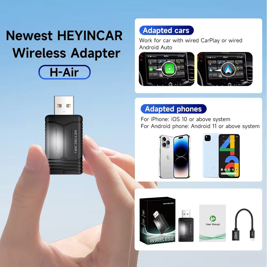 HEYINCAR 2-in-1 Wireless CarPlay und Android Auto Adapter, AI Smart Box für Apple und Android, Schwarz - Bild 6
