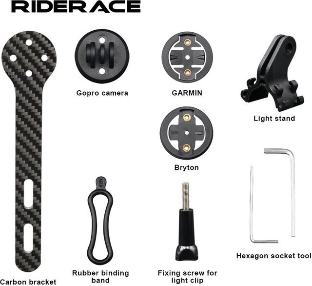Riderace Fahrradcomputer-Halterung aus Kohlefaser für Garmin, Bryton und GoPro in Schwarz - Bild 1