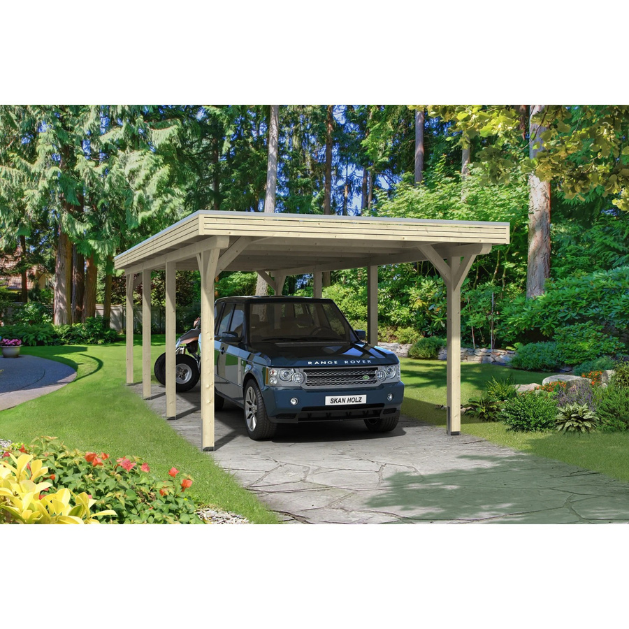 Skan Holz Carport Spessart Flachdach aus Leimholz Fichte in Beige mit Aluminium-Dachplatten, B/T: 355 x 846 cm, Höhe: 243 cm - Bild 2