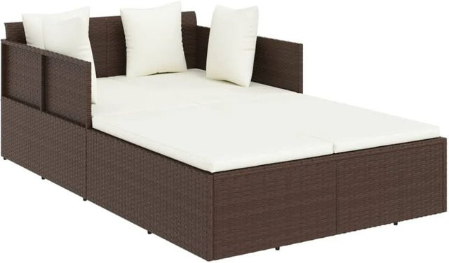vidaXL Sonnenliege aus Poly Rattan mit Kissen in Braun, B/T/H: 182 x 118 x 63 cm - Bild 1
