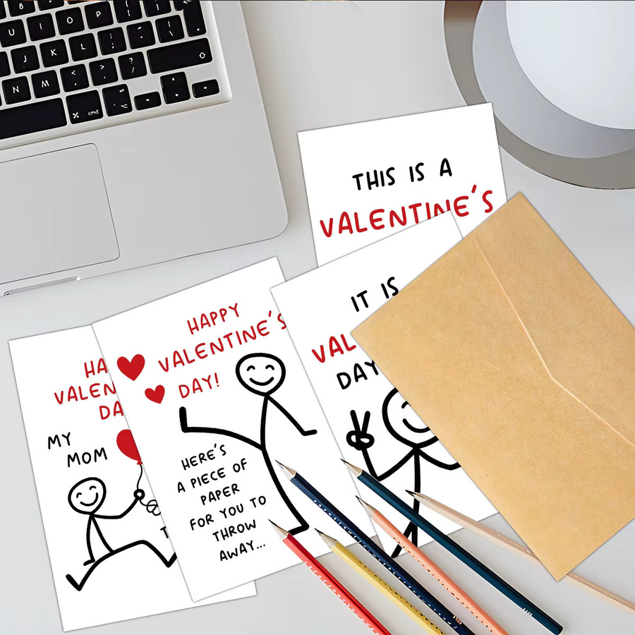 6er-Pack Grußkarten mit Aufklebern und Umschlägen in Weiß für Valentinstag und Jahrestag - Bild 1