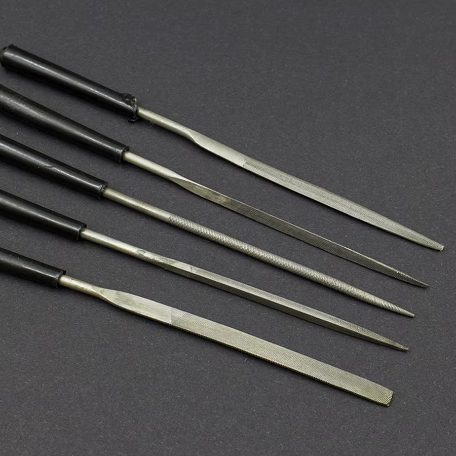 5-teiliges Nadelfeilen-Set von VIBRATITE mit Kunststoffgriff für Metall, Glas und Stein, bestehend aus flachen, dreieckigen und runden Feilen - Bild 2