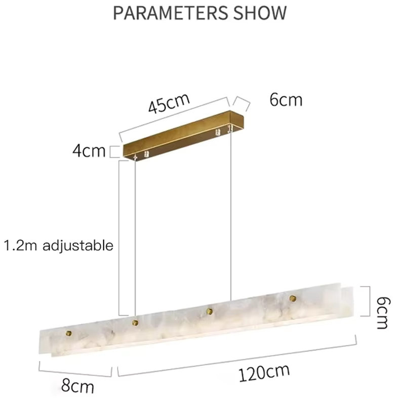Moderne LED-Pendelleuchte aus weißem Marmor in rechteckiger Form mit Gold/Messing-Details für Esszimmer, Küche oder Schlafzimmer - Bild 4