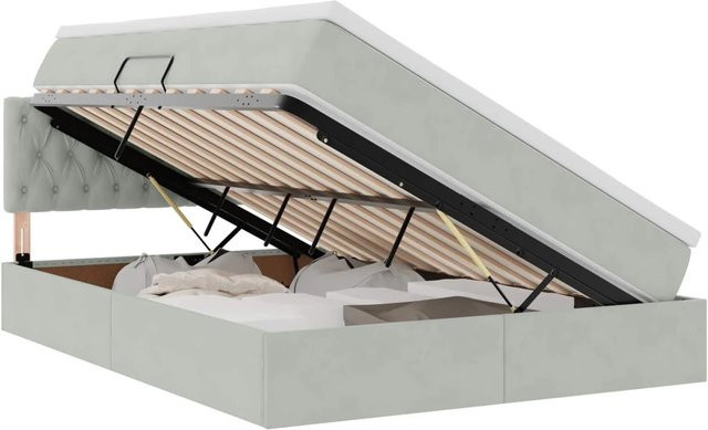 vidaXL Bett mit Stauraum und LED in Hellgrau aus Samt, B/T/H: 140 x 190 x 144 cm - Bild 1